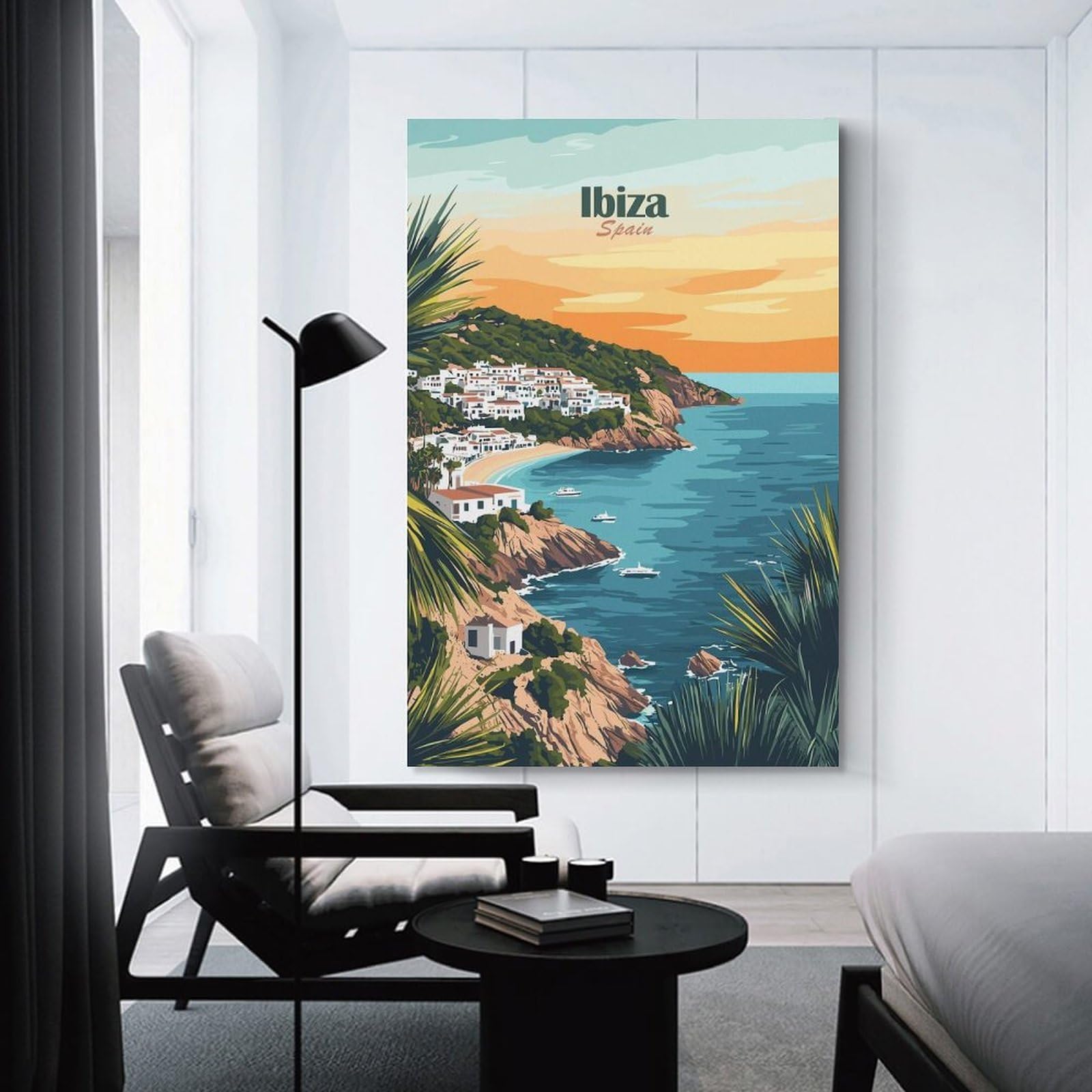 Junmoney Ibiza Sunset Coast Canvas Wall Art 08x12inch(20x30cm), for Study, Office Or Focused Interiors, Home Office Artwork with Decorative Appeal