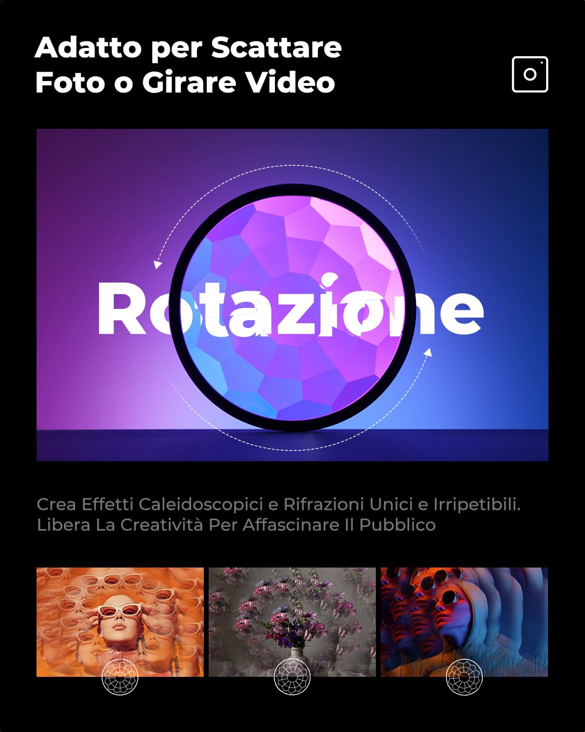 K&F CONCEPT Nano-Basic Filtro per Obiettivo a Prisma Caleidoscopico da 77mm, Prisma Filtro Effetti Speciali in Vetro Ottico per Obiettivi 77mm + 3 Panni di Pulizia
