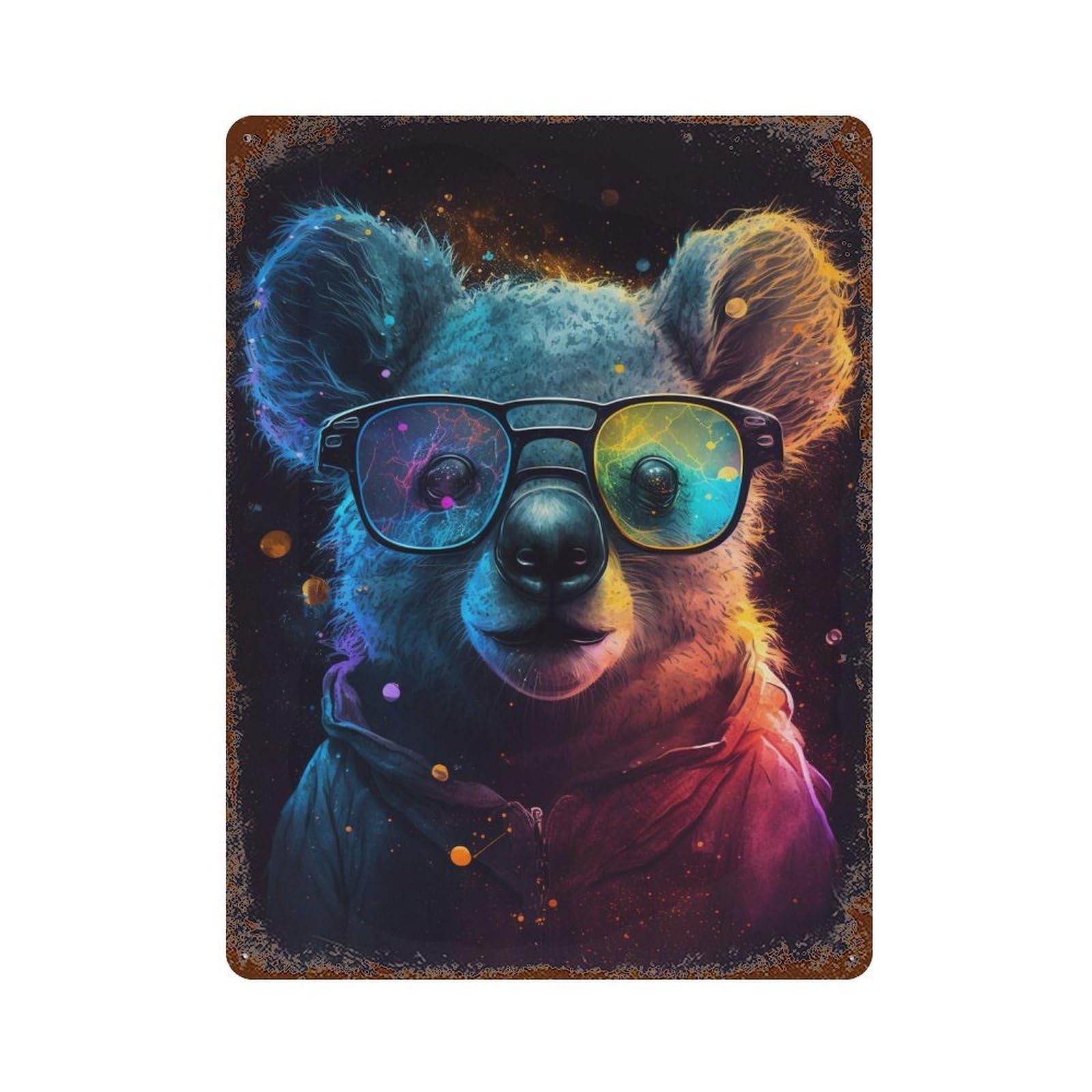 Garage Style Colorful Koala Sunglasses Art Decorative Tin Sign 15.7"x11.8", Shabby Chic Decor for Bar And Workshop