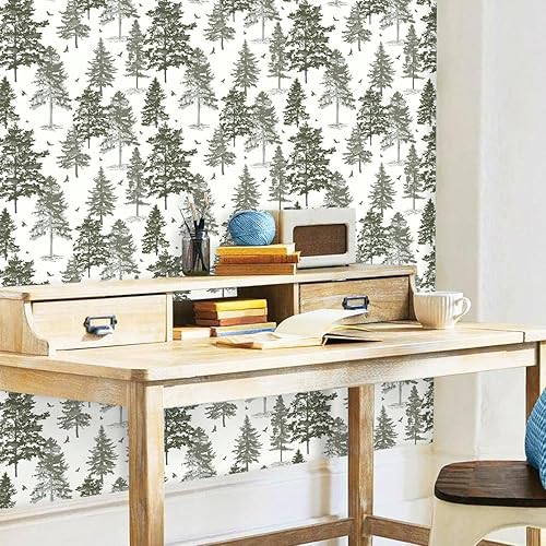 Miniatura 7 de Timeet Papel tapiz adhesivo verde de 16.14 x 393.7 pulgadas, papel tapiz autoadhesivo extraíble para dormitorio, sala de estar, decoración de pared