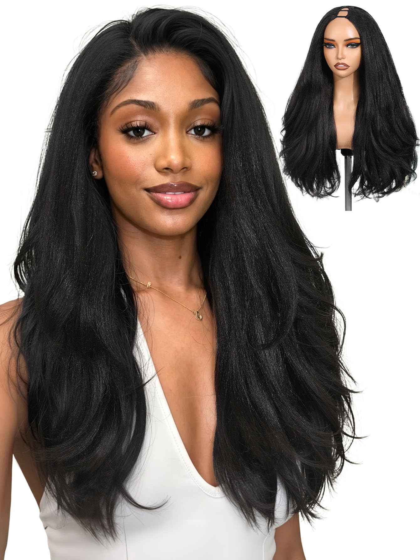 Perruque V Part bouclés Yaki FAVE 65 cm demi-perruque synthétique