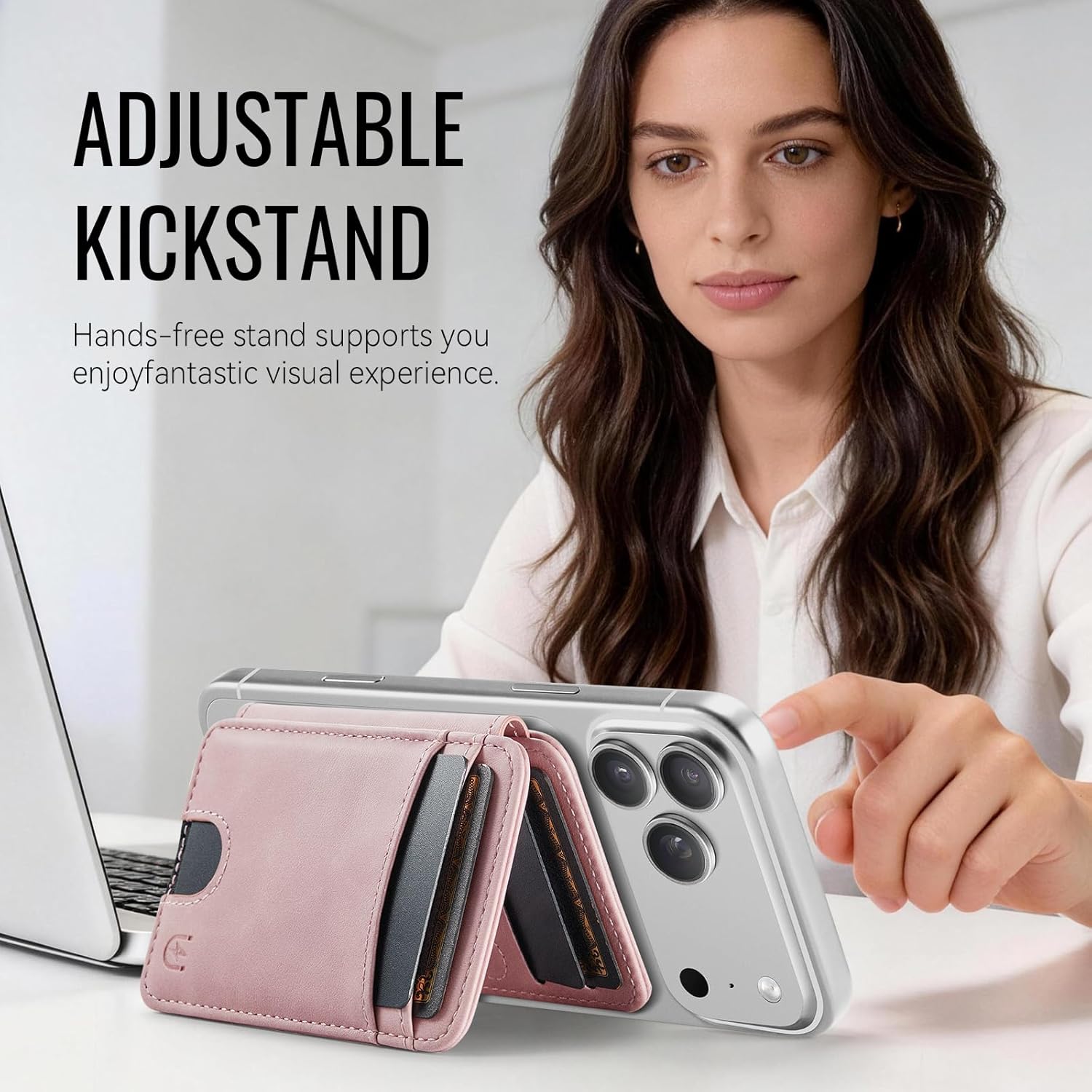 for Magsafe Wallet Magnetic RFID Blocking Card Holders, PU Leather Strong Magnet Phone Wallet Compatible with Magsafe Phones and Cases for iPhone 17/16/15/14/13/12/ Pro/Max/Plus, Rose Pink
