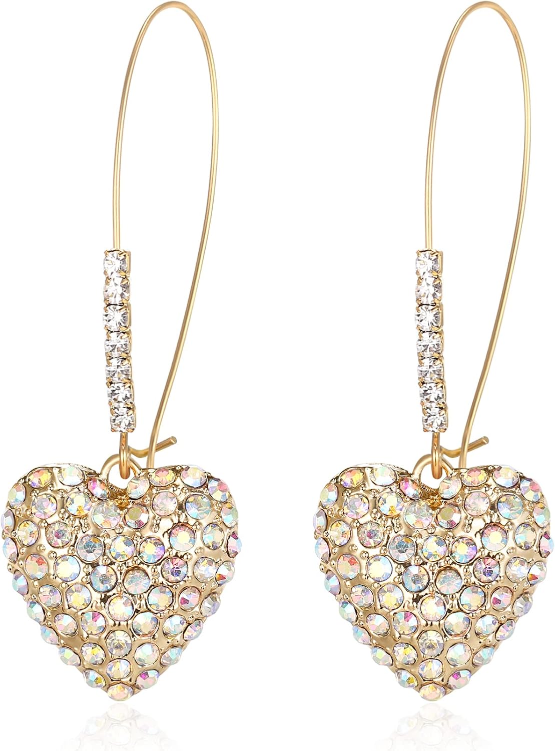 Grandi Orecchini A Cuore Con Cristalli EVER FAITH | 7.8 Cm | Brillanti E Eleganti | Regalo Per Donne E Ragazze