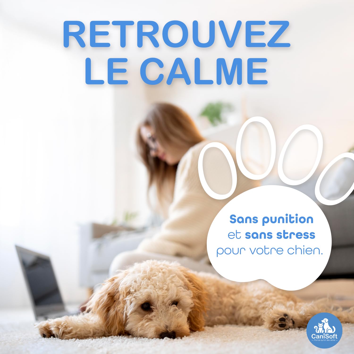 Collier Anti Aboiement Chien CANISOFT Rechargeable USB Étanche IP67 2 Modes 5 Sensibilités 2 Sangles Noire Bleue