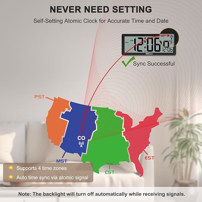 Reloj de Pared Digital Atómico Soobest 8.5" con Temperatura y Fecha miniatura 3