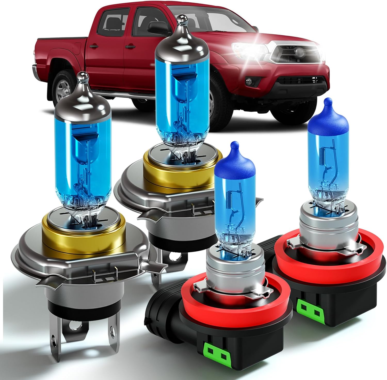 XFLHEHD Fits for 2012 2013 2014 2015 Toyota Tacoma Halogen Headlight Bulbs Combo, Ultra Bright 5000K White High Low Beam Headlight Bulbs and Fog Light Bulbs, 4 Pack