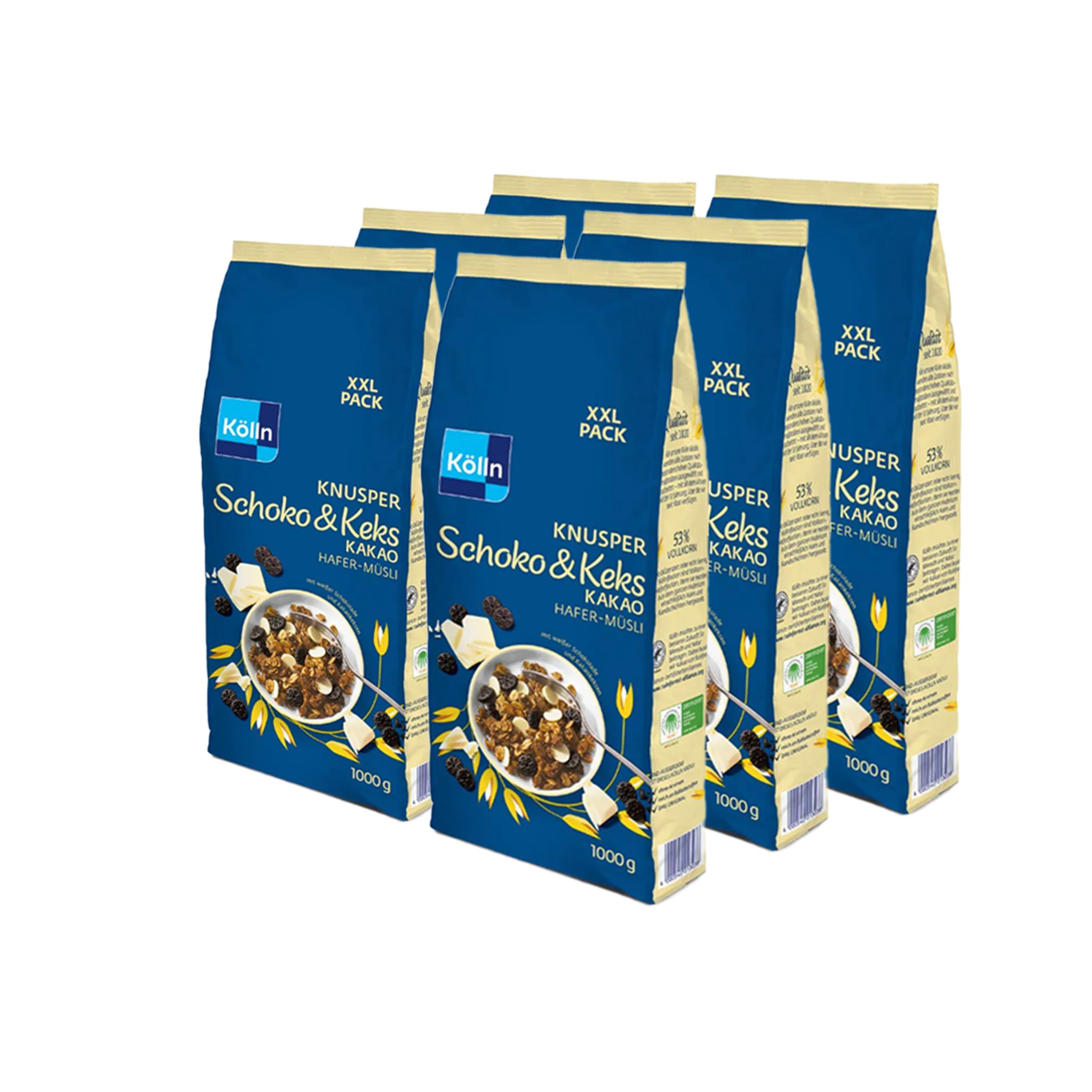 Kölln Knusper Schoko & Keks Kakao Hafer-Müsli, 1000g (6er Pack)
