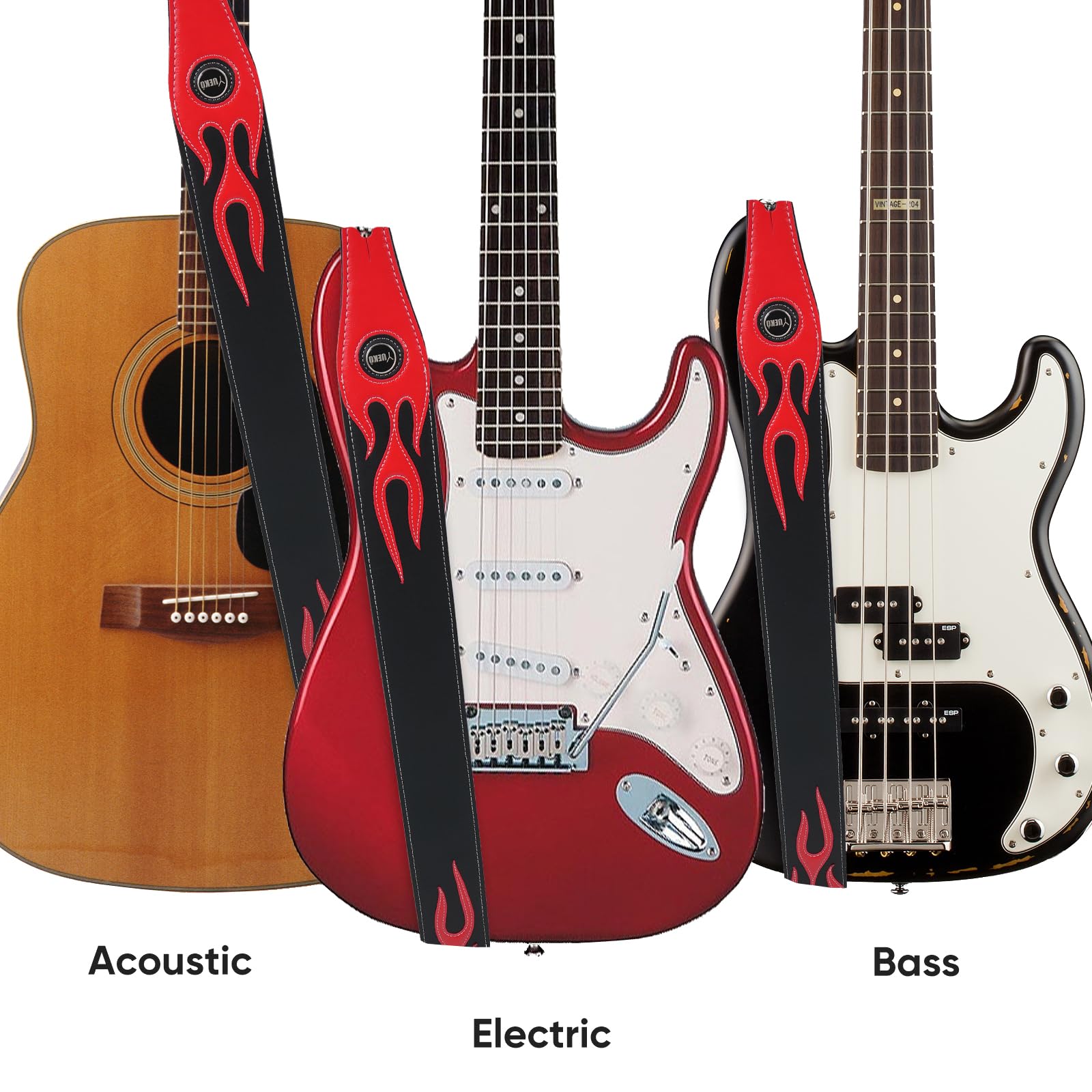 Gitarrengurt für E-Gitarre/Bass, cooles Lightning-Muster, Flamme