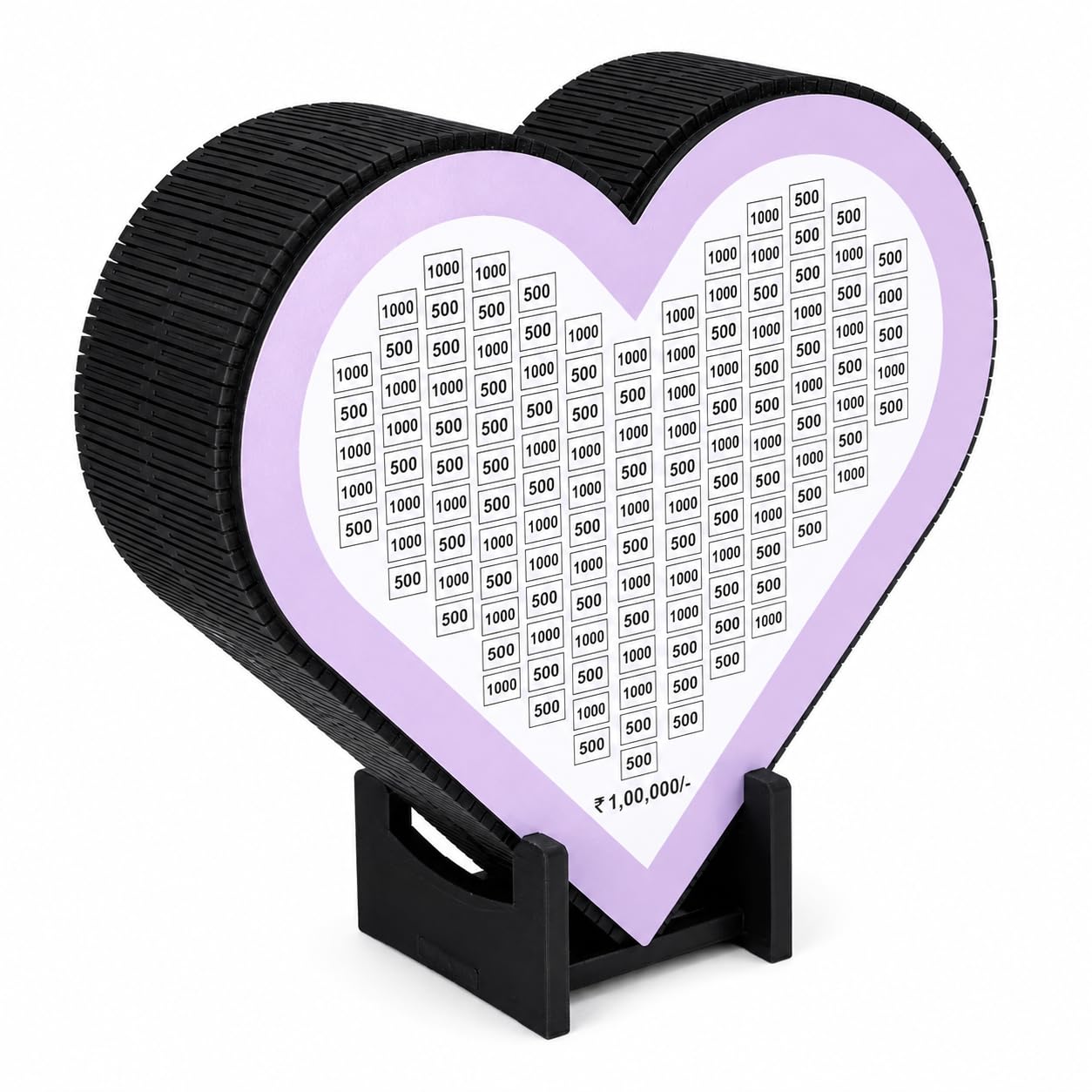 Heart Design Wooden Money Saving Box Piggy Bank for Kids & Adults, 1 Lakh Saving Challenge Gullak with Numbers, Large Cash Coin Money Bank with Lock, Savings Tracker Wooden Coin Bank (Purple)-image-8