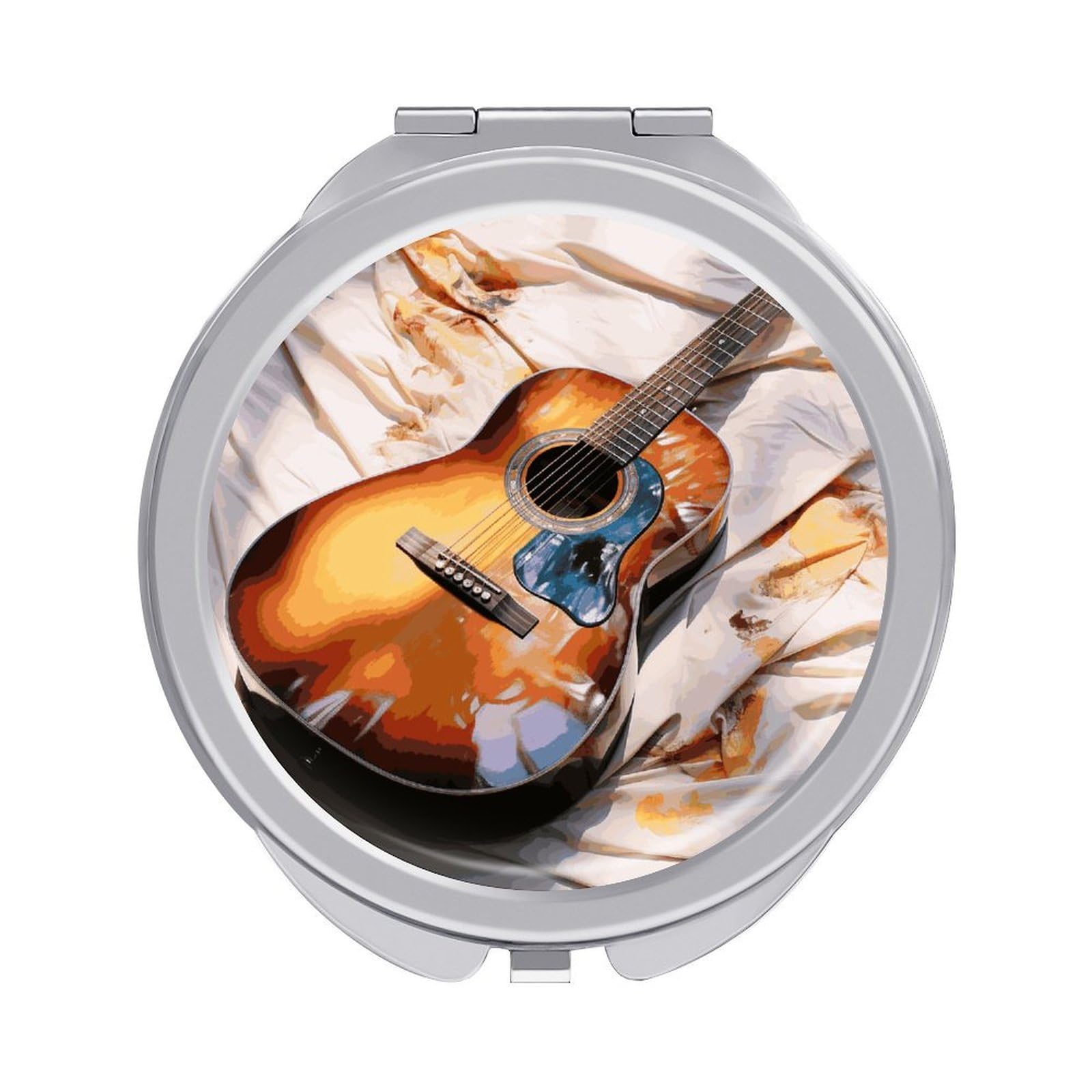LDGSUPH Watercolor Acoustic Guitar Travel Makeup Mirrors Portable Compact Mirror Double-Sided 2X/1X Magnifying Folding Pocket Mirror Mini Round Handheld Mirrors for Home Outdoor