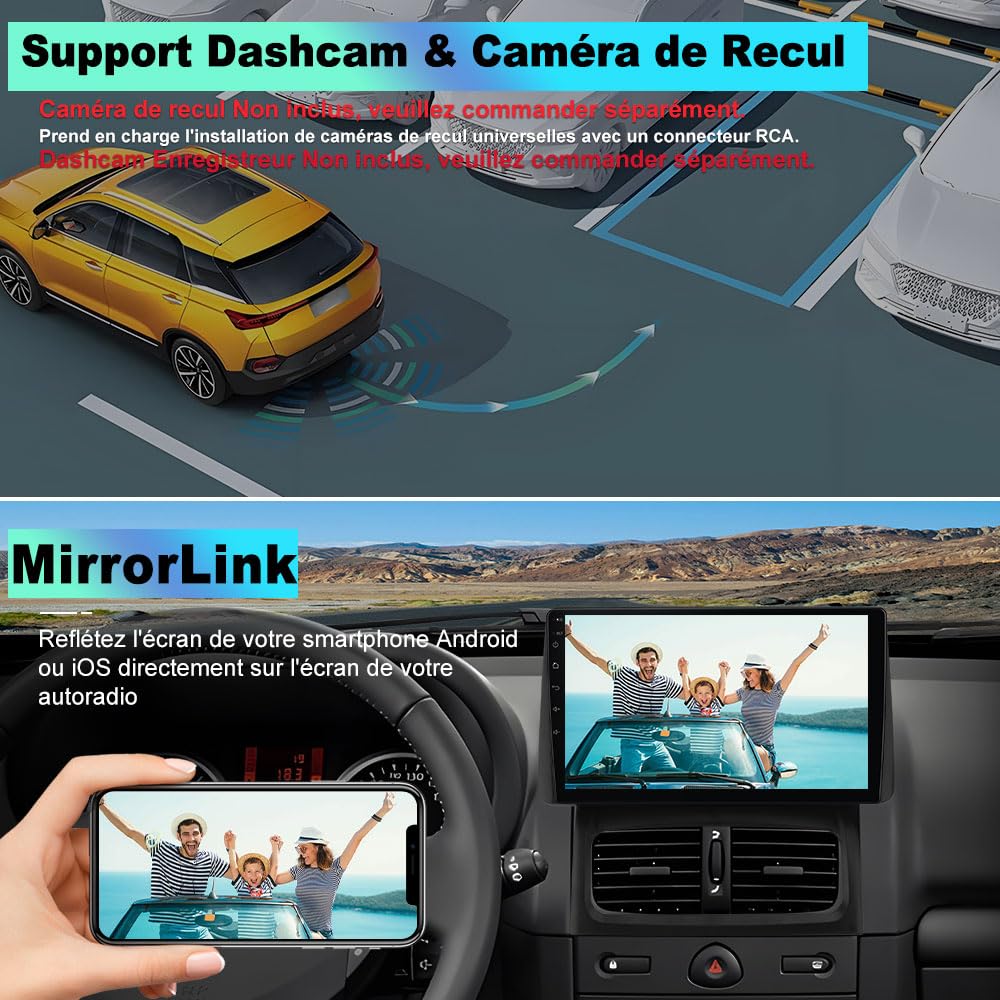 AWESAFE Autoradio pour Renault Clio 2 2000-2012/Clio Campus, 9 Pouces Écran Tactile 2Go+64Go avec CarPlay & Android Auto sans Fil, GPS WiFi Bluetooth FM/RDS DSP, Commandes au Volant