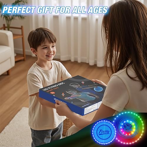 Miniatura 9 de Paquete de 2 discos voladores iluminados para niños, discos recargables con 45 LED, 14 modos de iluminación (10 pulgadas) y disco de batería