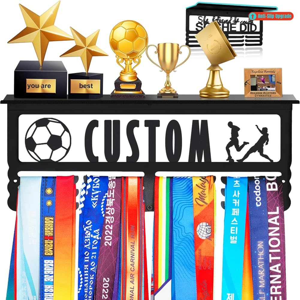 UDSKNV[KSL Personalized Medal Holder with For-for Awards Ribbon Display Rack-Metal Custom Sports Race Plaque Hanger for Name Tag