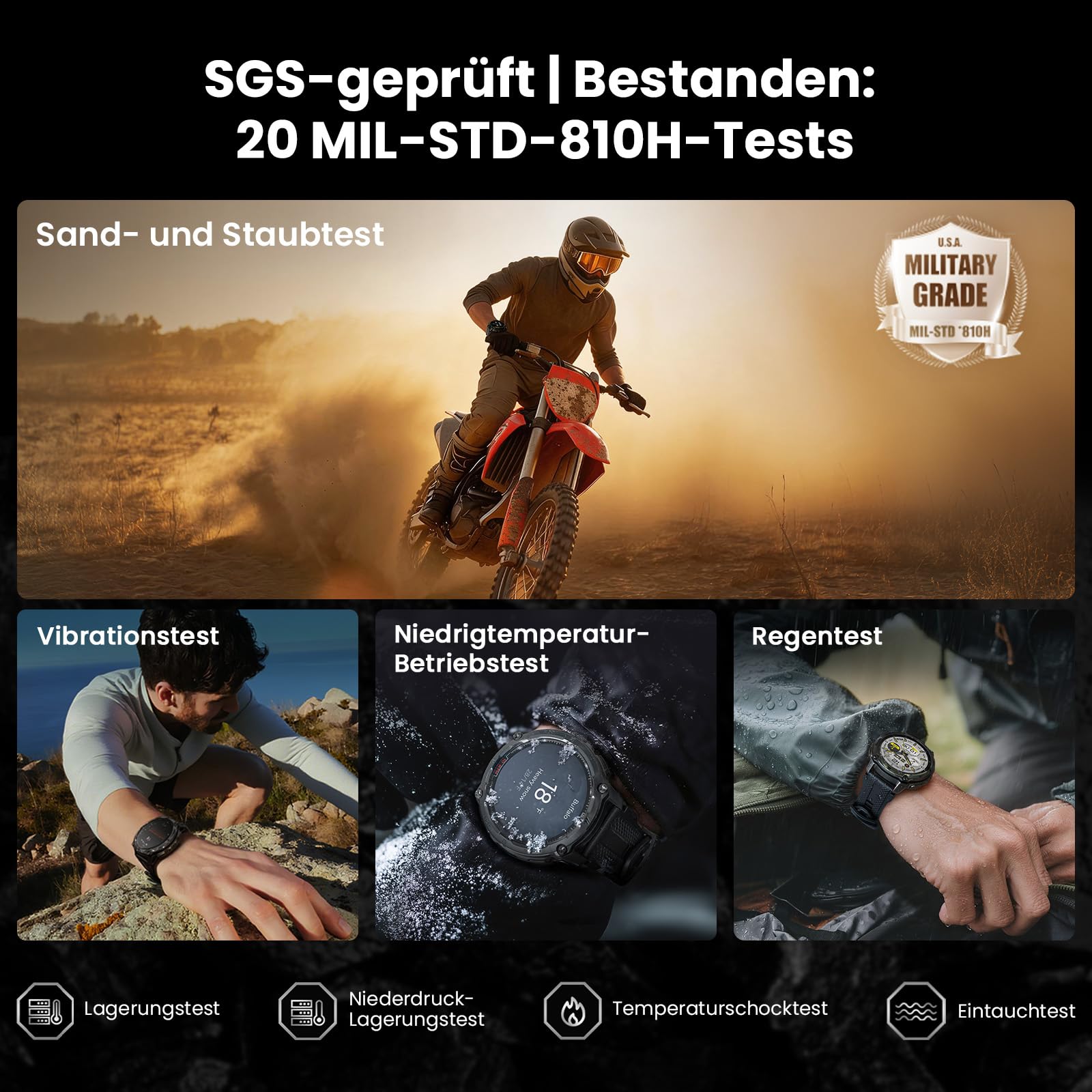 KOSPET Tank T4 Special Edition Smartwatch Herren, Dualband-GPS, 2 Armbänder | Karten offline, Edelstahl, 1,43" AMOLED Robuste Militär Watch, 10ATM, 180+ Sportmodi, Herzfrequenzmonitor für Android iOS