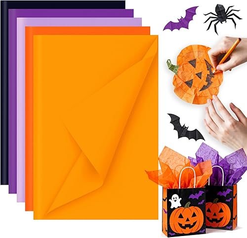 Miniatura 1 de Shindel 120 hojas de papel de seda para Halloween, papel de regalo de Halloween de 19.7 x 13.8 pulgadas, papel de regalo para Halloween,