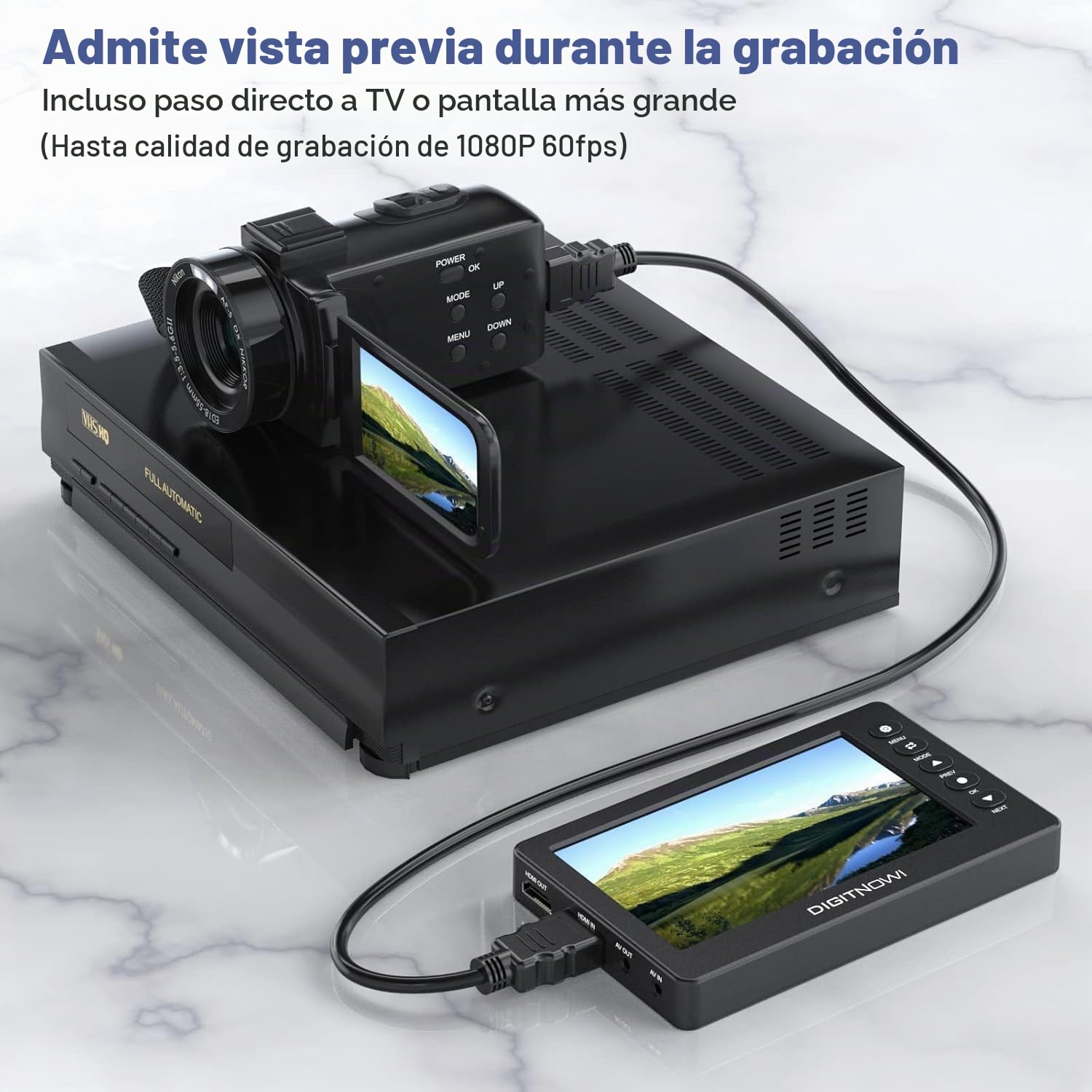 Convertidor VHS a Digital, HD Video Grabber, 1080P 60FPS Video a Digital Converter, Grabación deVideo y Audio de VCR, VHS, Hi8, DVD, Videocámara (Negro Mini DV)
