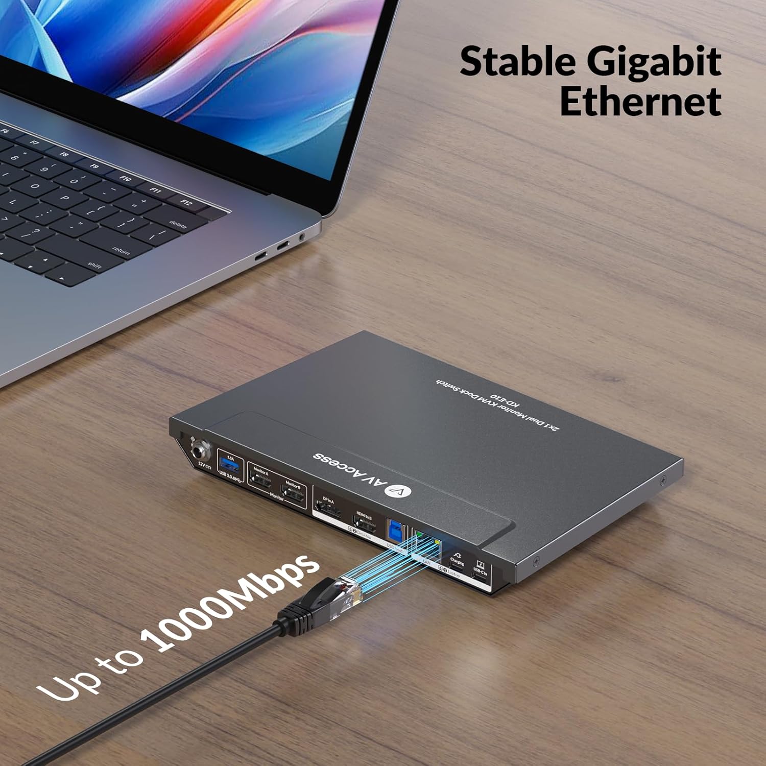 AV Access KVM Switch Docking Station for 2 Monitors 2 Computers, 4K KVM Switch Dual Monitor for Laptop & Desktop, EDID, 1G Ethernet, 100W USB-C Charging, 3X USB 3.0, Ideal for Home Office & Gaming