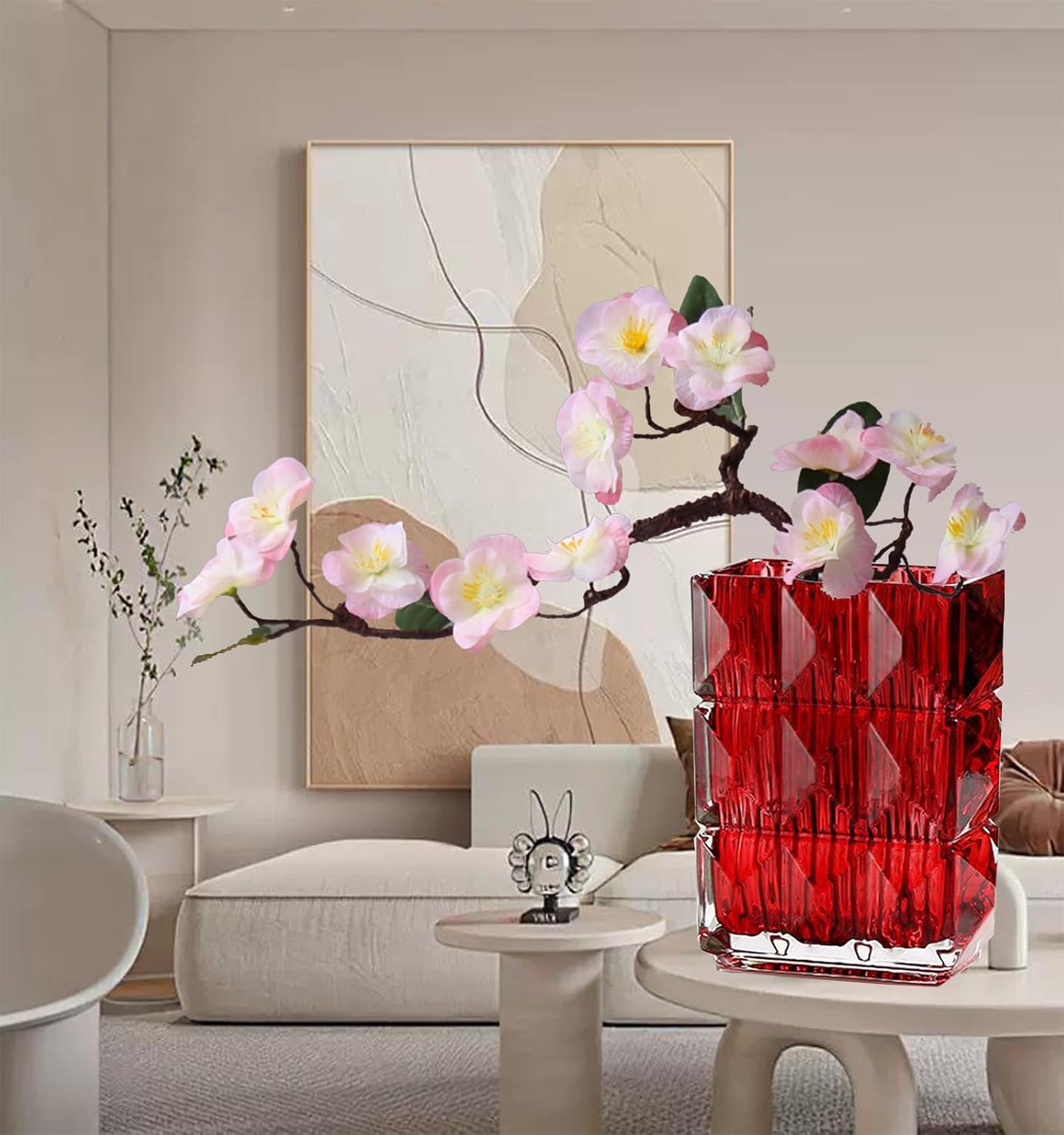 Heavy Duty Modern Crystal Glass Flower Vase - Handmade Red Square Glass Vase Decor for Wedding, Office, Living Room, Bedroom, Dining Table - Image 4