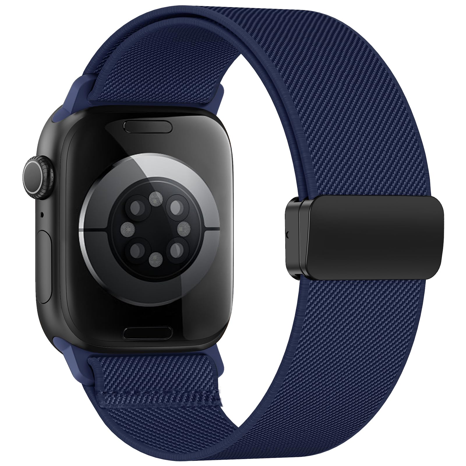 Elastisches Armband Kompatibel mit Apple Watch Armband 40mm 44mm 42mm 46mm 41mm 45mm 38mm Damen Herren, Magnetic Closure Nylon Sport loop für iWatch Series 11 10 9 8 7 6 5 4 3 2 1 Ultra SE, Schwarz