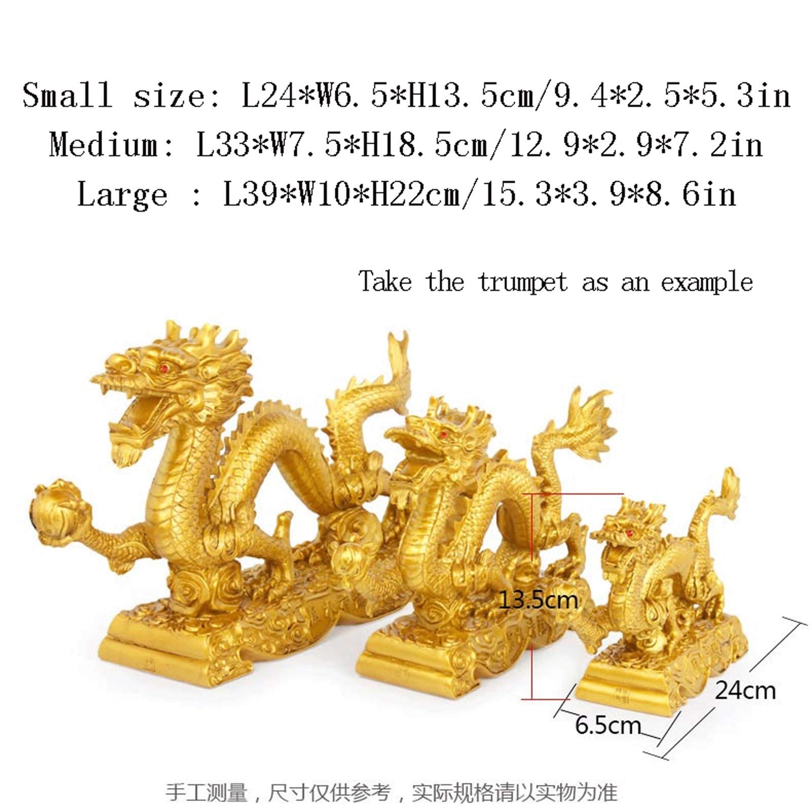 Estatua/Decoración de sobremesa Estatua Estatuilla de la Riqueza Golden Resin Chinese Zodiac Dragon Statue Feng Shui Home Office Tabla Top Decor Collection Adorno de Escritorio(M)