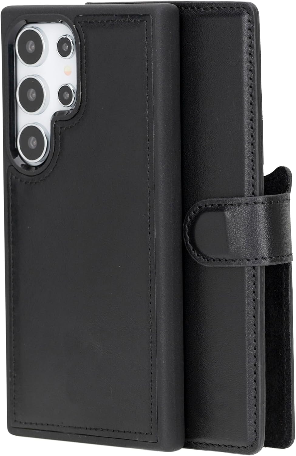 Premium Genuine Leather Case for Samsung Galaxy S25 Ultra - RFID Protection, 4 Card Slots, Cash Holder, Wireless Charging Compatible, 360° Protection, Built-in Stand, Magnetic (Antic Brown)