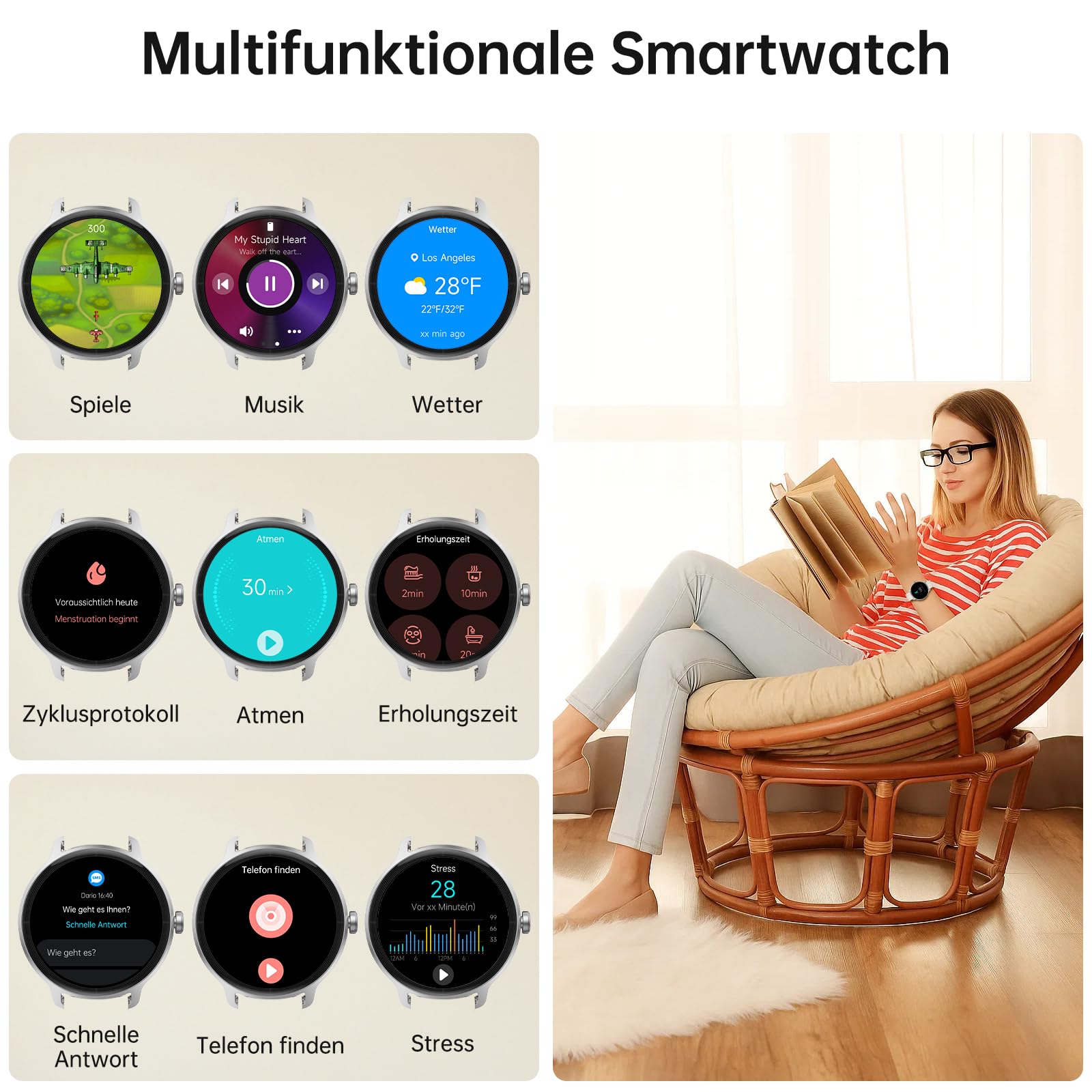 Smartwatch Damen Herren – 1.27" Smart Watch mit Bluetooth Anrufe, WhatsApp/App-Benachrichtigungen, Herzfrequenz, Schlafmonitor, 120+ Sportmodi, IP68 Wasserdicht – Fitnessuhr Kompatibel mit iOS Android