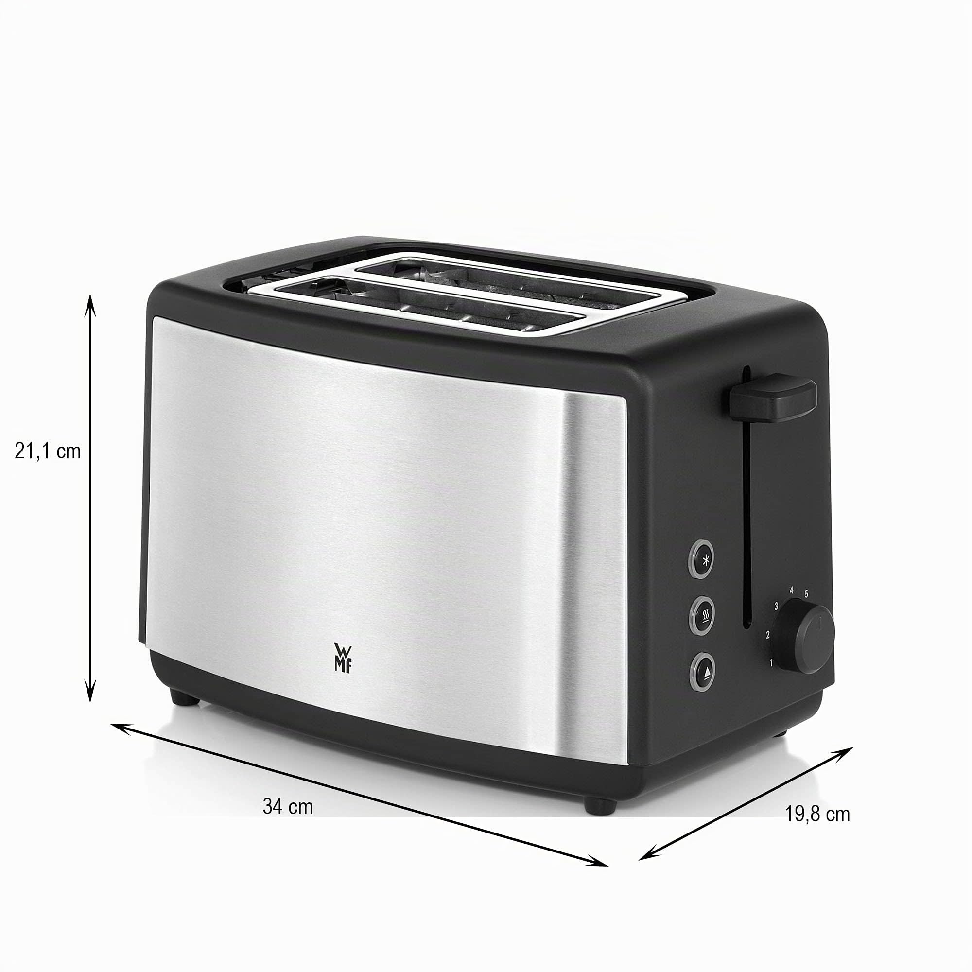 WMF Bueno - Tostadora, 800 W, Acero Inoxidable, 2 Ranuras, Cromargan Mate, Negro