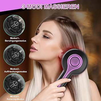Electric Head Massager 2-in-1 Scalp Massager Electric Hair Brush 360° Red Light Electric Massage Comb Scalp Massage Brush 3 Levels Adjustable (Black)