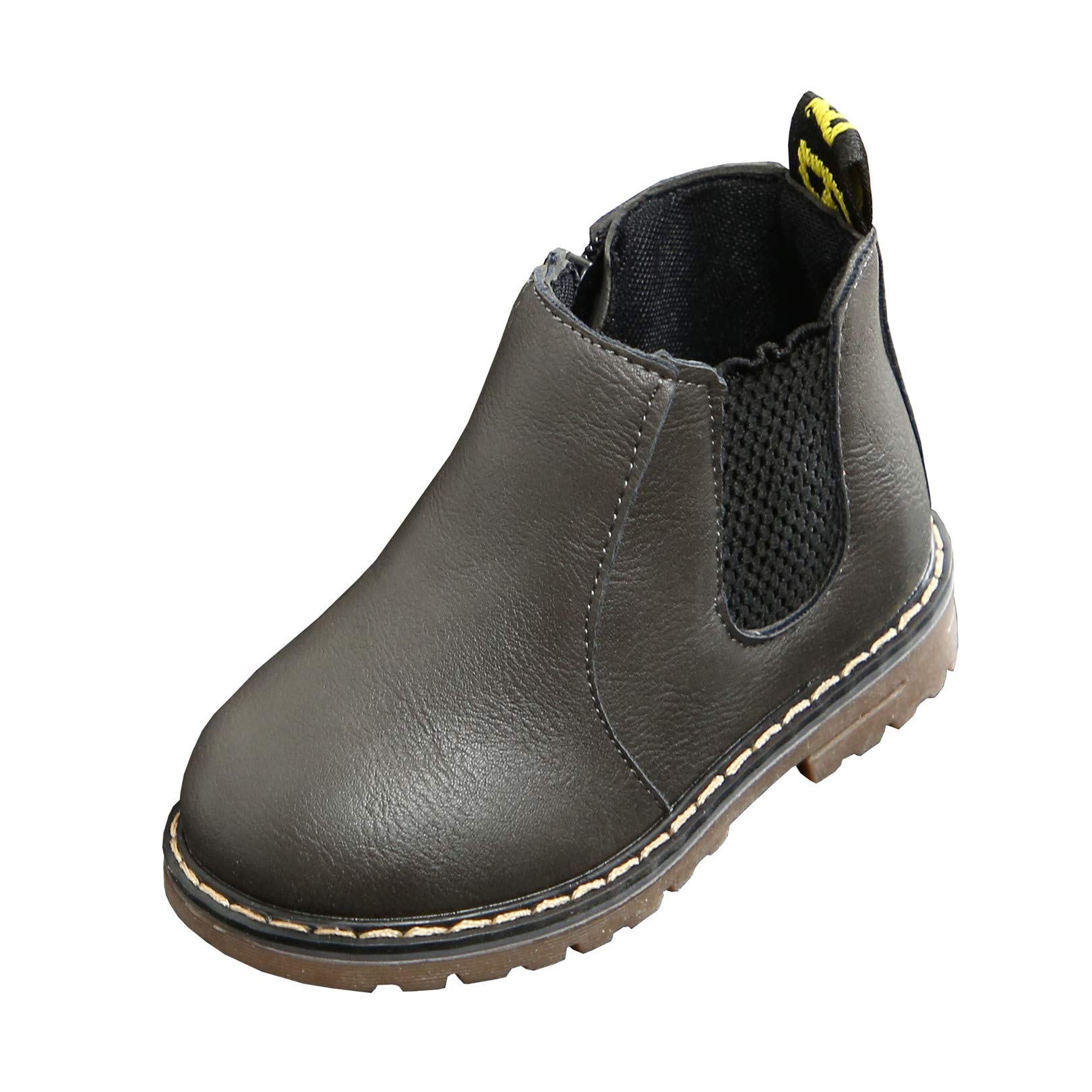 LINKEY Toddler Girls Chelsea Boots Side Zip Flat Ankle Boots with Elastic Side Tabs