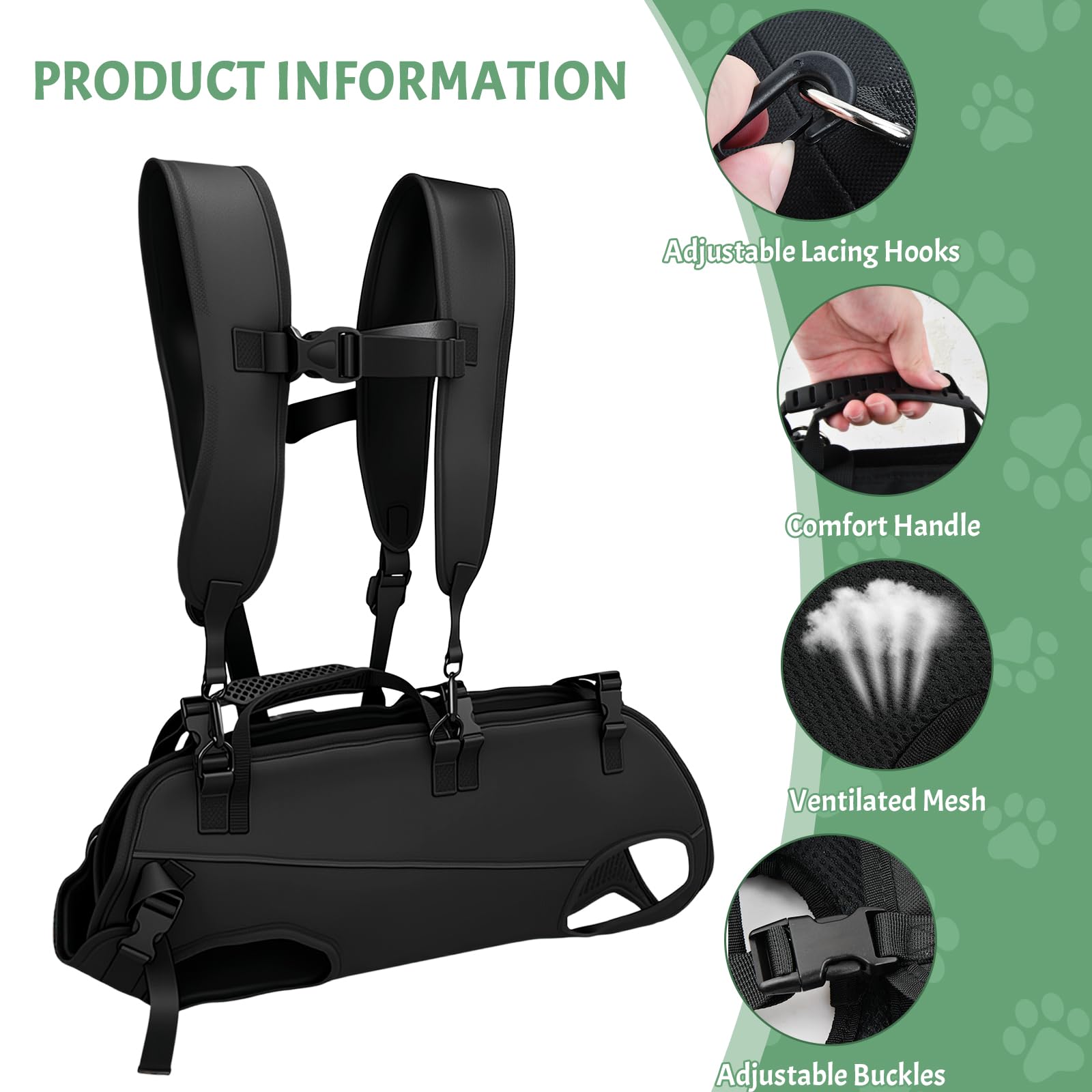 Harnais de Transport pour Chien, Sac à Dos d'urgence pour Chien, Sangle de Transport avec Poignée pour Chiens Âgé, Aide-escalier pour Chiens Handicapés Blessés (L)