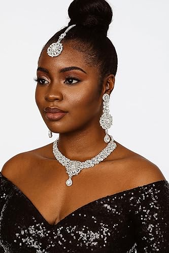 Vista 3 de Touchstone Juegos de joyas indias para mujer, conjunto de bollywood, joyería nupcial, collar, aretes, accesorios artificiales, desi punjabi, boda