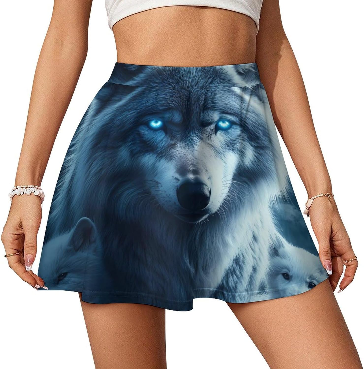 Beautiful Night Three Wolf Women Tennis Skirt Print Golf Skirts Mini Casual Workout Skorts