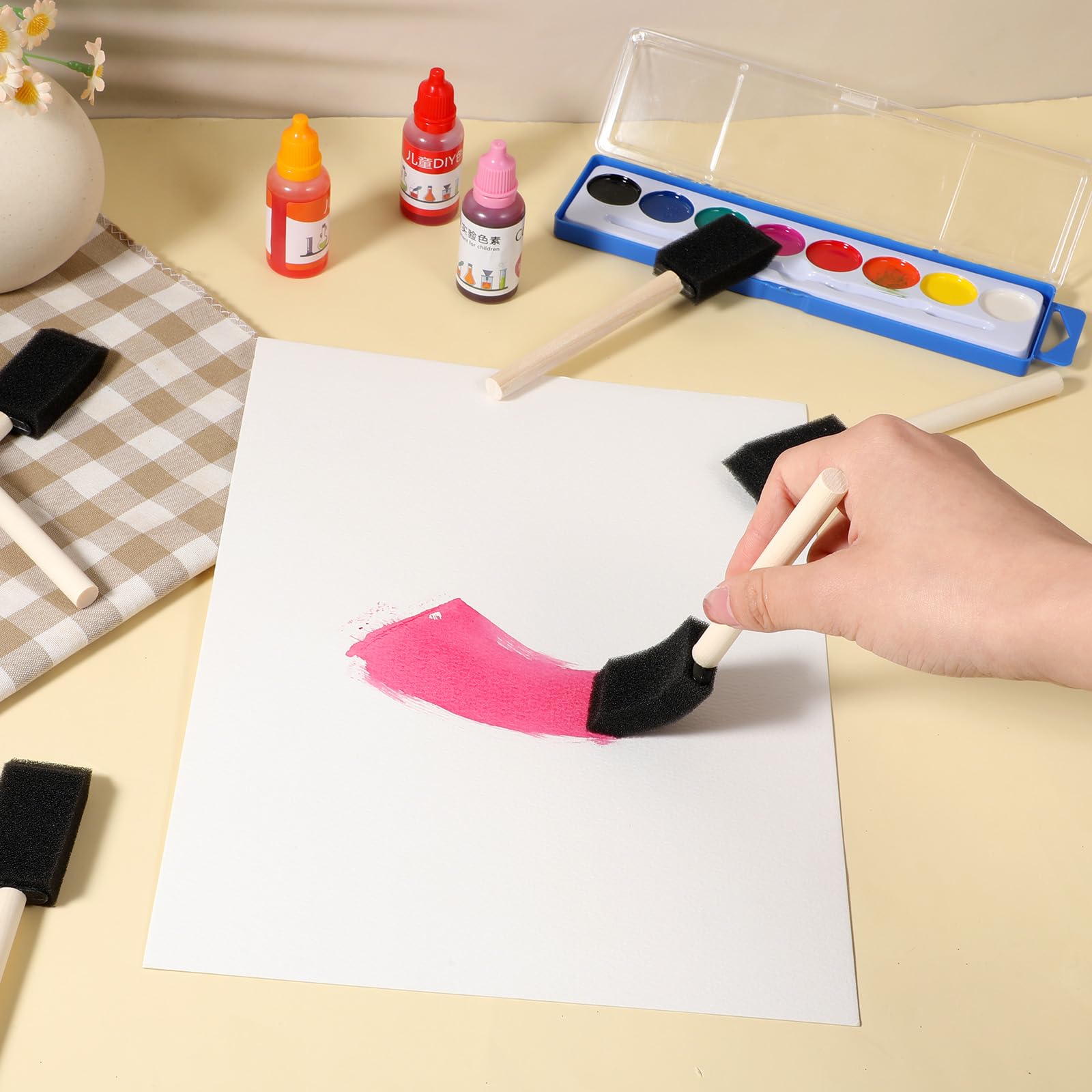 10 pinceles de esponja, pincel de espuma de 2,5 cm, mango de madera, cepillo de espuma, cepillo de madera dura, mango de espuma lavable, pincel para pintar, borrar, manchar, artesanía