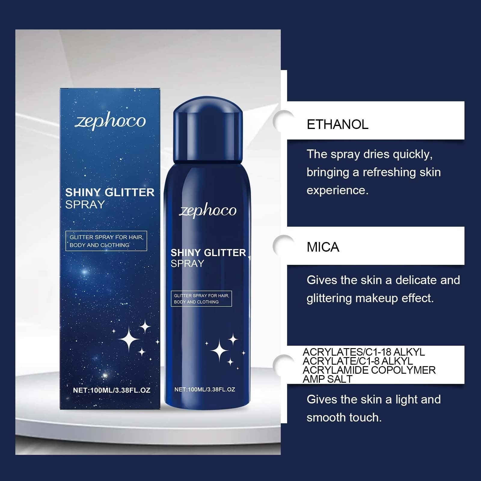 Błyszczący spray z brokatem - cekiny do ciała odzież do włosów 100ml | Błyszczący spray do włosów, ciała i odzieży, idealny na festiwale i imprezy, 100 ml