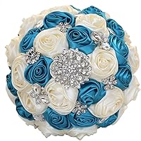 Vista 15 de Sharebeauty Ramo de novia de satén hecho a mano de 7.9 pulgadas, ramo de boda, ramo de flores artificiales