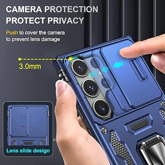 for Galaxy S23 Ultra Case with Camera Cover Stand 2 Layer Heavy Duty,Blue
