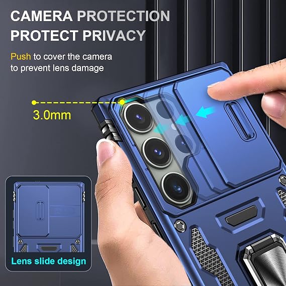 for Galaxy S23 Ultra Case with Camera Cover Stand 2 Layer Heavy Duty,Blue