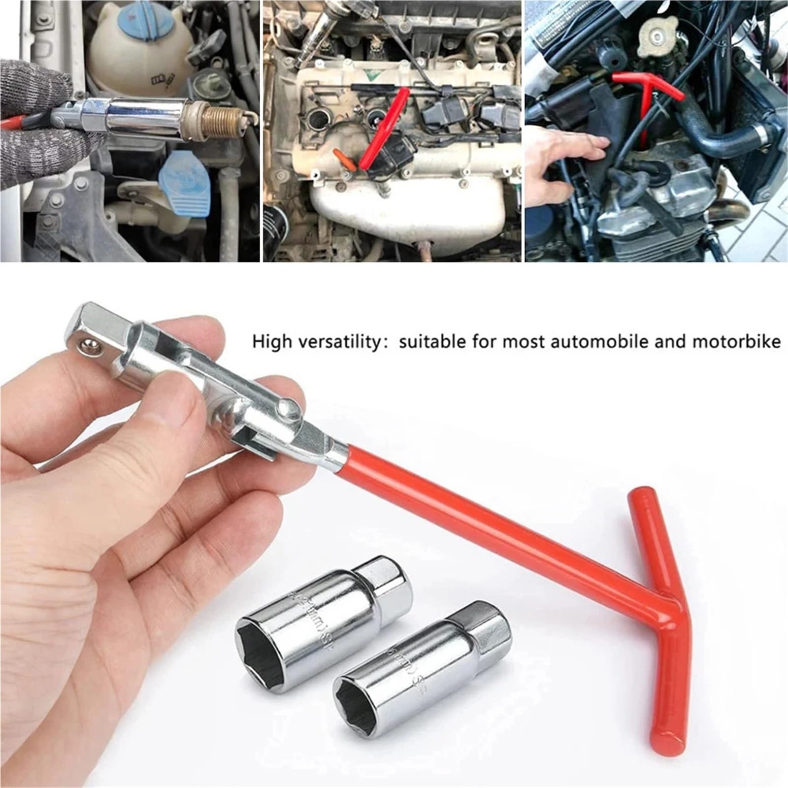 Llave De BujíA En T Kit de Herramientas reparación Motocicletas y Coches 3 en 1, Herramienta extracción bujías, Llave Tubo 16mm (5/8 ") 21mm (13/16"), con Mango T