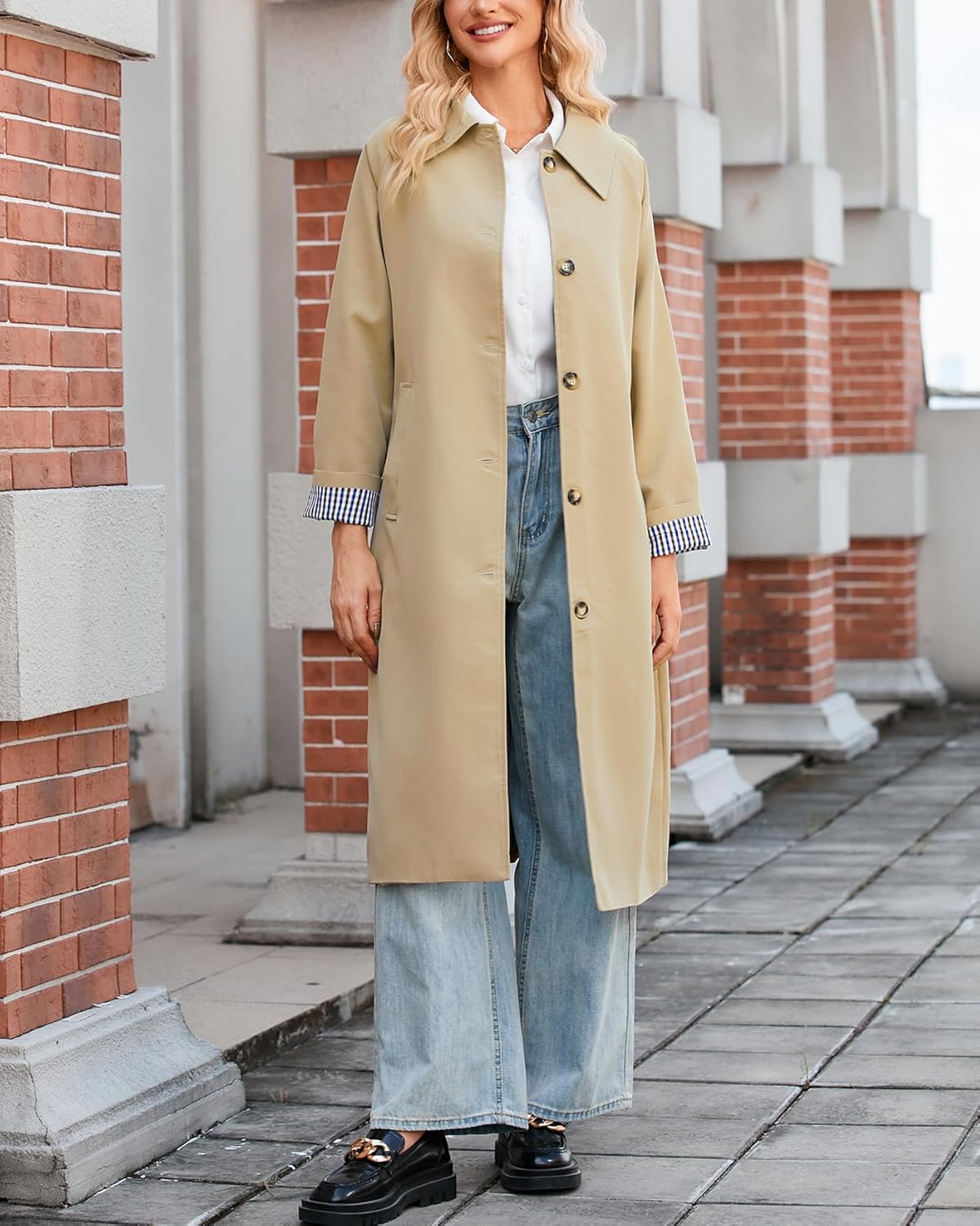 Women's Oversized Trench Coat Single Breasted Windproof Overcoat Classic Button Down Long Jacket - Image 4