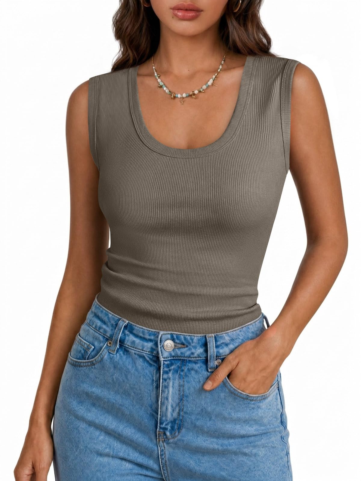 Photo 1 of Yousify Women's Ribbed Scoop Neck Tank Top