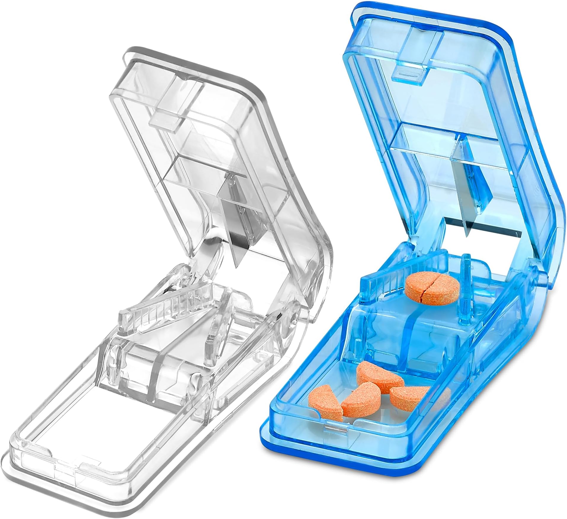 MEDca Pill Splitters - (Pack of 2) Pill Cutters with V- Grip for Small and Medication - Easily Cut Pills, Splitter Cutter and Crusher with Pill Holder Case to Spli