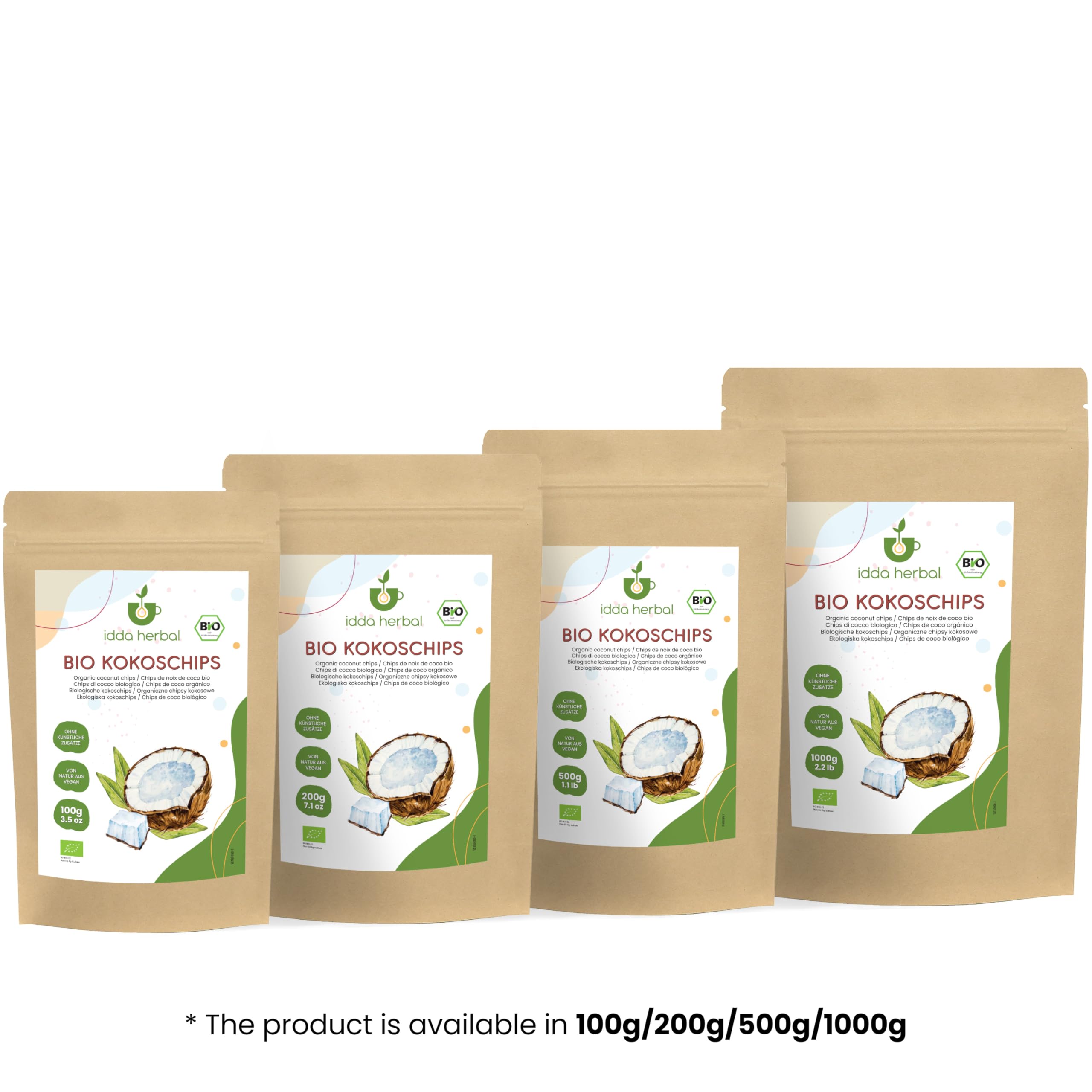 IDDA Herbal Scaglie di Cocco BIO 1kg, Scaglie di Cocco senza Zucchero, Snack Cheto