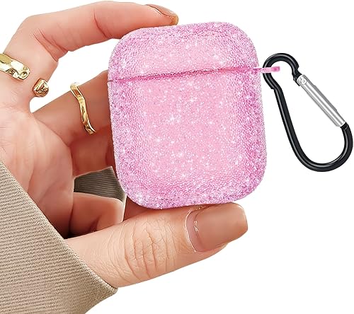 Funda para AirPods de 1 y 2 generación, funda de lujo con diamantes de imitación brillantes con llavero para mujeres y niñas, antiarañazos, TPU