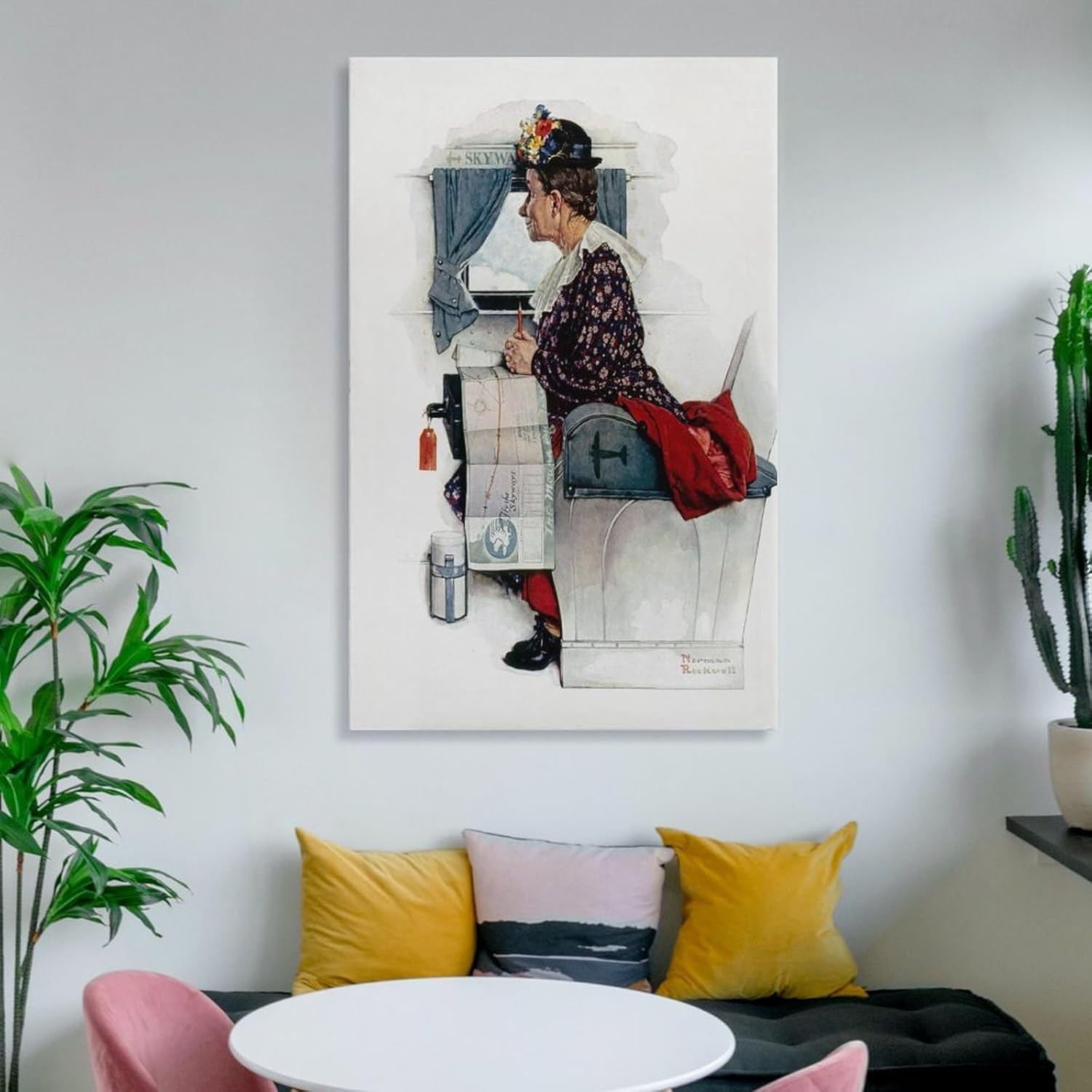 ZMLFJEA 40+Norman Rockwell Illustration Art First Flight, 1938 Canvas Poster Wall Art Decor Print Picture Paintings for Living Room Bedroom Decoration Framed 12x18inch