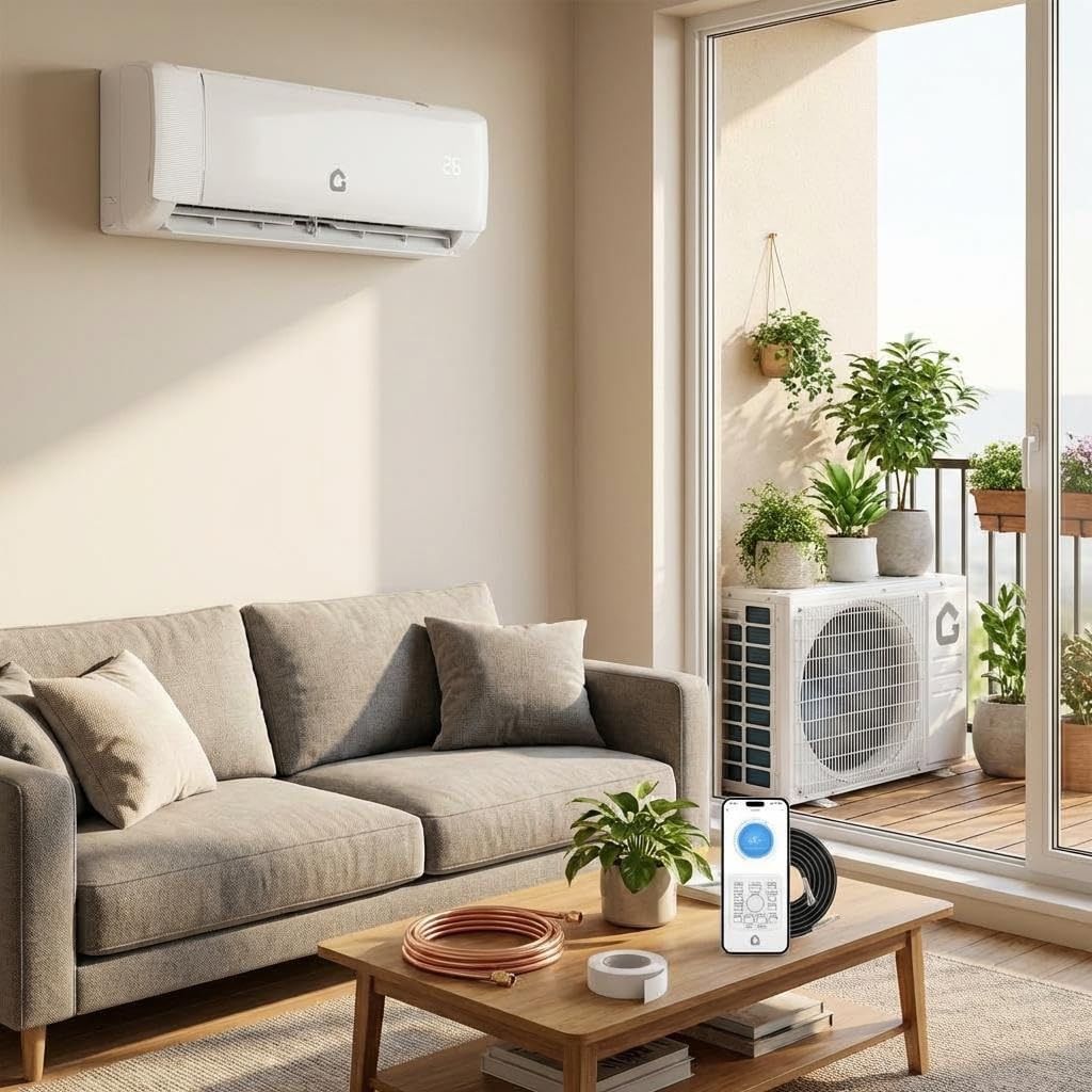 Inverter Mini Split System w/Wifi,18,000 BTU Mini Split Air Conditioner with Heat Pump,Cools & Heats Up to 1,250 Sq. Ft., 19 SEER2 Ductless Inverter System, 5 Modes, WiFi & Remote Control