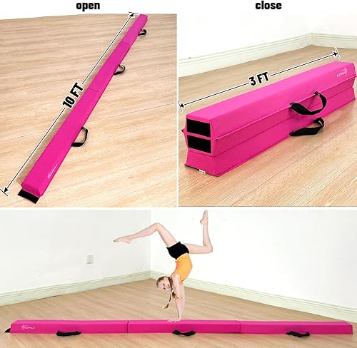 Miniatura 50 de MARFULA Viga de gimnasia plegable de 6 pies, 8 pies y 9 pies, haz de equilibrio de espuma – Extra firme – Cubierta de gamuza – Parte inferior verde