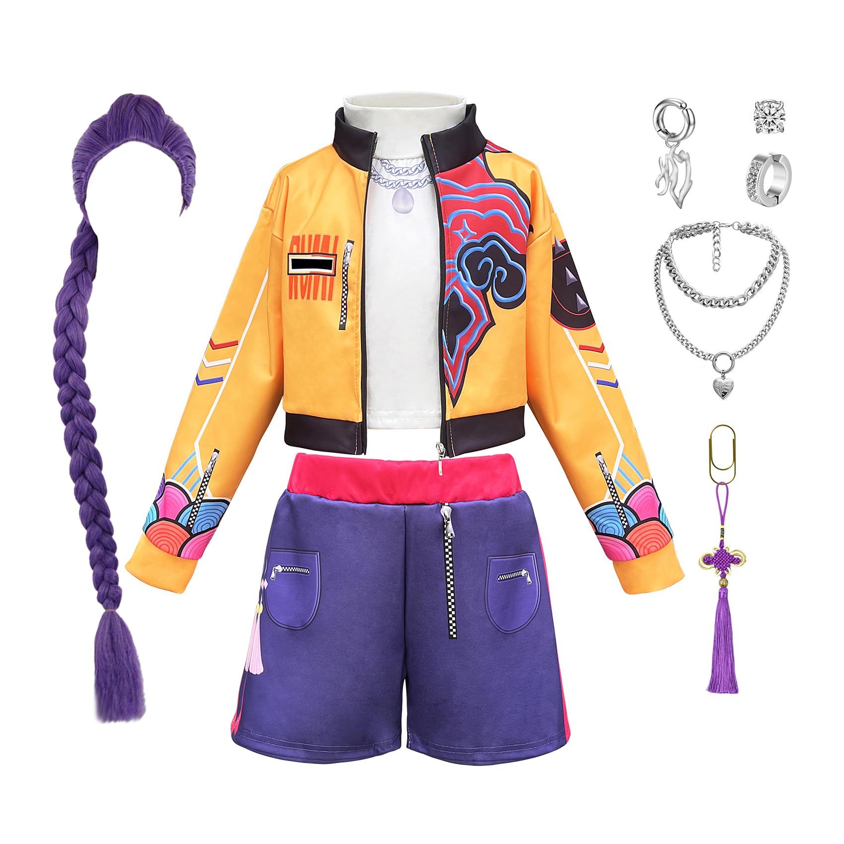 Girls Cosplay Costume 3-13 Years Kids Lining Jacket Shorts 3PCS Uniform Outfits with Wig