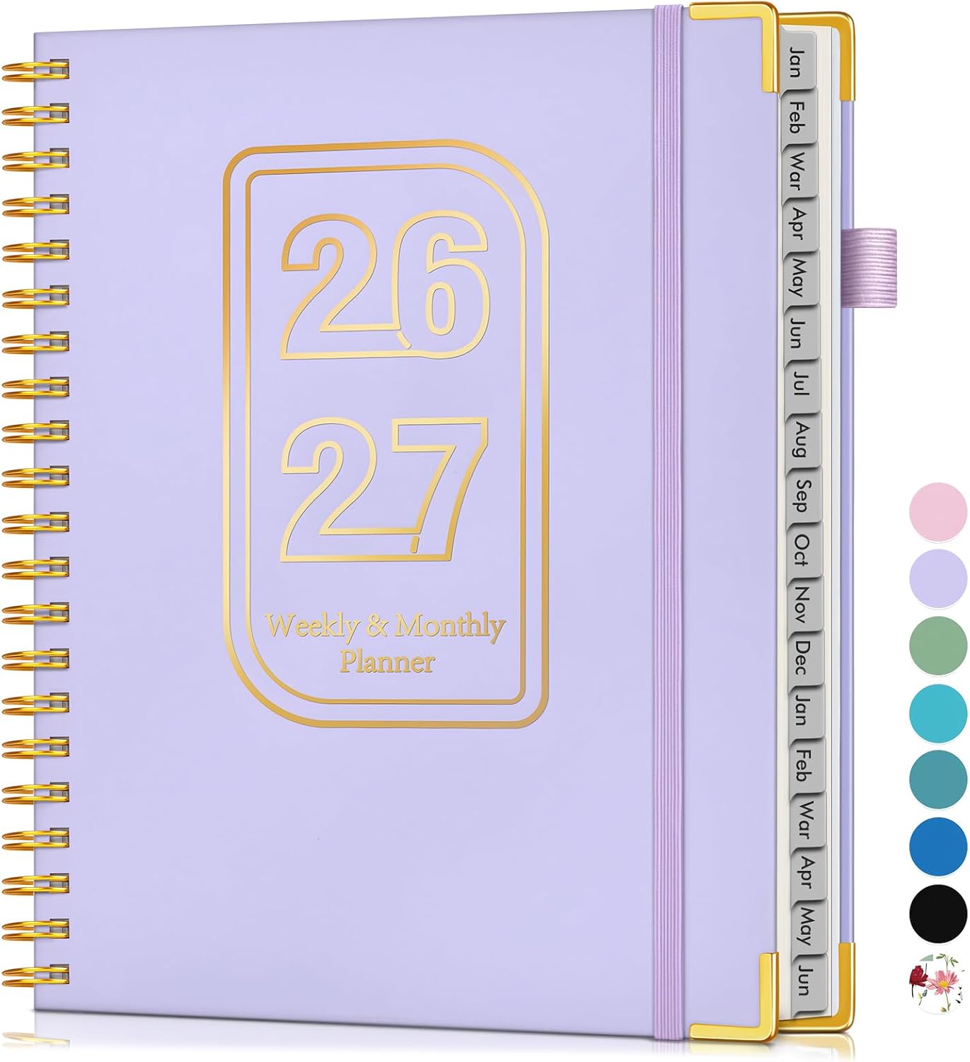 Planner 2026-2027, 18 Months Weekly and Monthly Hardcover Planner, January 2026 - June 2027, 8.5" x 11" A4 Large Daily Calendar Planner Book with Tabs, Spiral Yearly Agenda Organizer Notebook for School Work Home, Purple Purple A4
