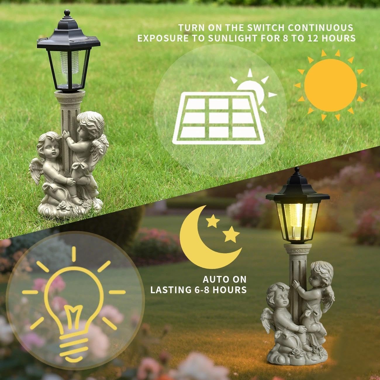 Solar Garden Outdoor Boy and Girl Angels Hugging Roman Columns with Lights, Outdoor Terrace Decorations for Patio Yard Lawn Walkway Ornaments Gifts for Mom Grandma Birthday