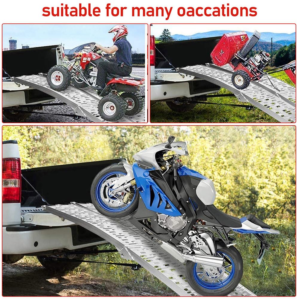 Ikodm Auffahrrampe Klappbar für Anhänger Belastung 340KG, Verladerampe, Faltbare Aluminium Rampen, Auffahrrampe Motorrad, rutschfeste Laderampe, Auffahrrampe 226 cm, 1 stück
